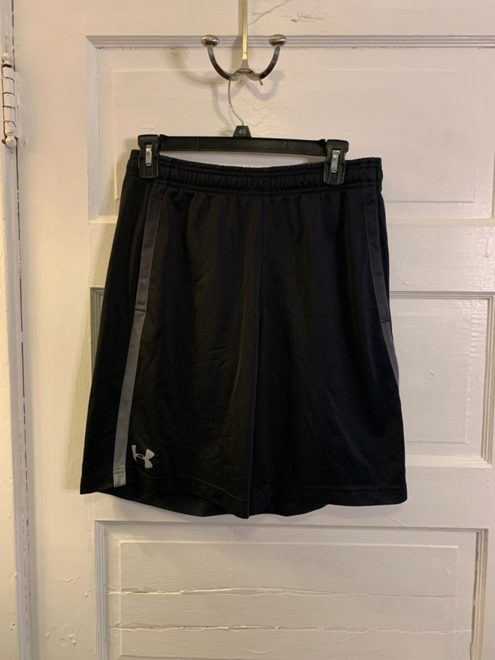 Under Armour Black Mesh Athletic Shorts with Gray Reflective Stripe